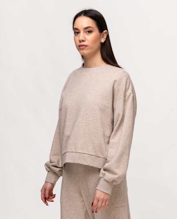 Maglia over felpa melange DD25377 Beige - Image 3