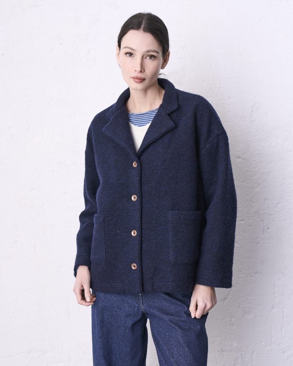 Giacca scatola lunga lanacotta DD26406 ZENA Blu