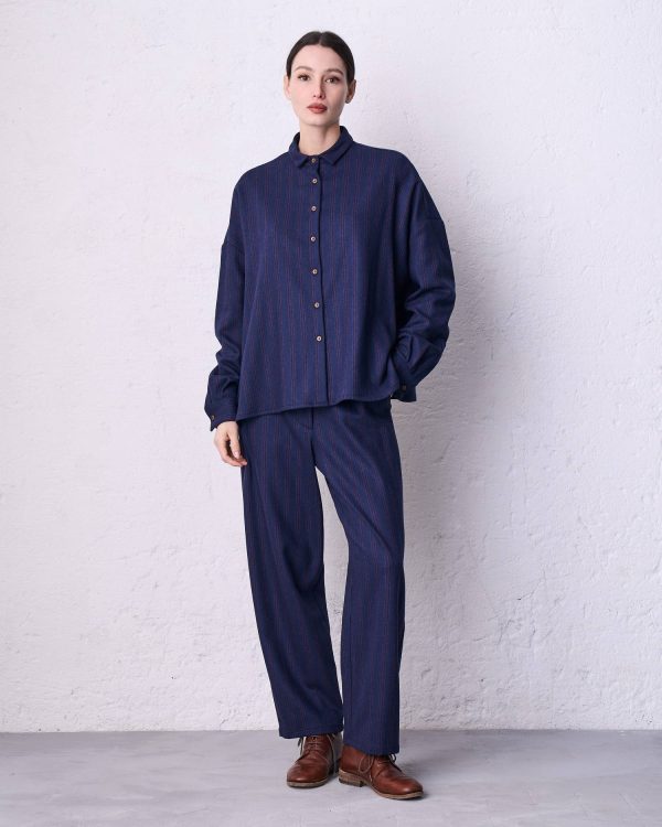 Pantalone gessato DD26453 ILLASI Blu - immagine 4
