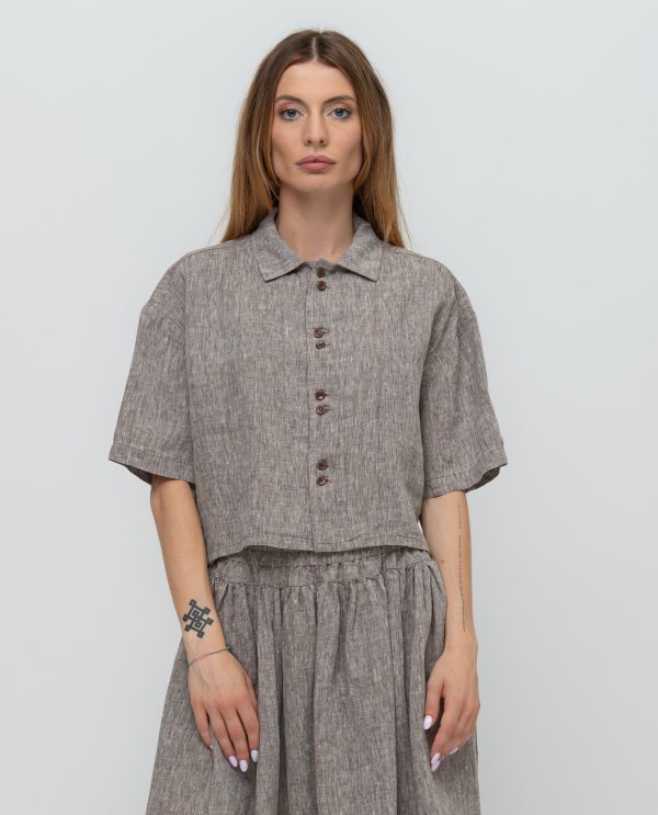 Camicia scatola corta lino tropical DD26748 Caffe