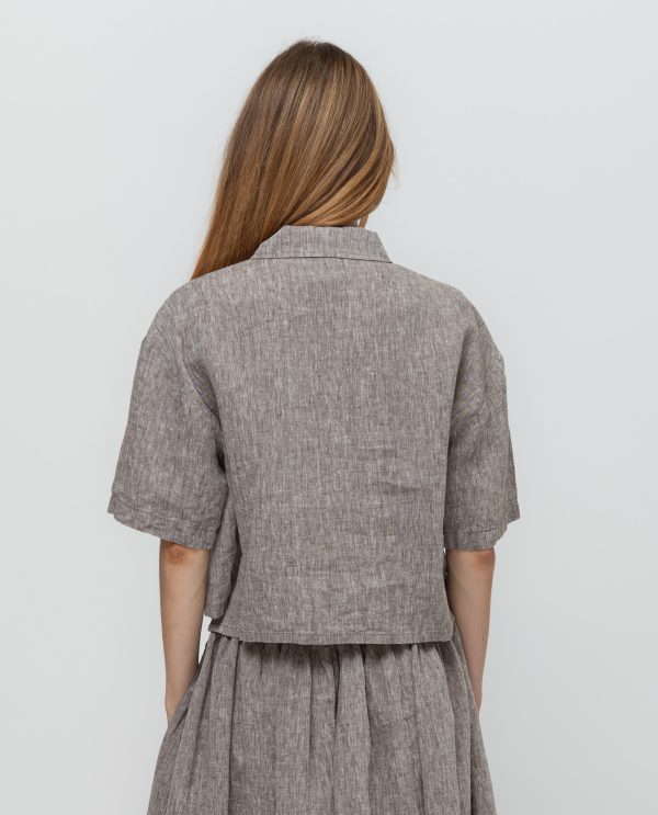 Camicia scatola corta lino tropical DD26748 Caffe - Image 3