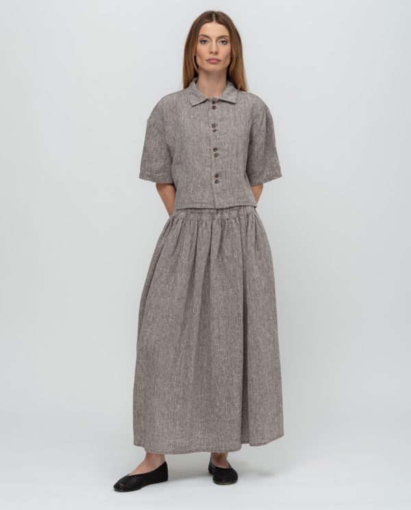 Camicia scatola corta lino tropical DD26748 Caffe - Image 4