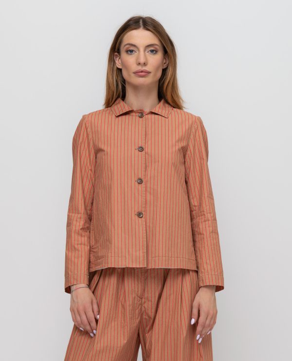 Giacca 4 bottoni svasata pop gessato DD26765 RIGATO Var_TERRA