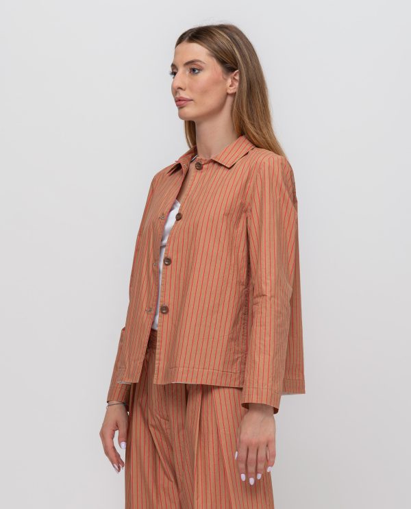 Giacca 4 bottoni svasata pop gessato DD26765 RIGATO Var_TERRA - immagine 3