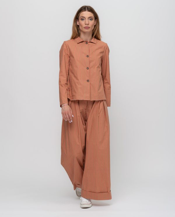 Giacca 4 bottoni svasata pop gessato DD26765 RIGATO Var_TERRA - immagine 4