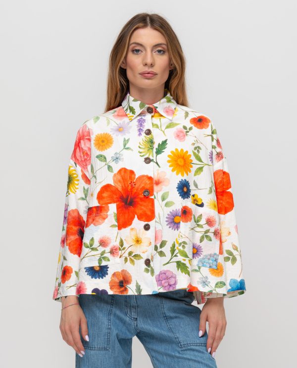 Giacca spacchi mostro stampato DD26767 FANTASIA F68PapavBianco