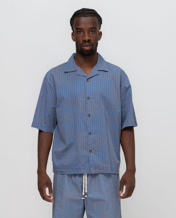 Camicia over gessato levantina DU26101 RIGATO Var_INDACO