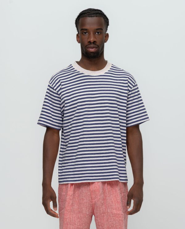 Tshirt cropt jersey lino rigato DU26175 RIGATO R.BLU